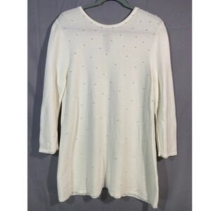 J Jill‎ White Pearl Embellished Knit Tunic Sweater Women's Size M *FLAW*